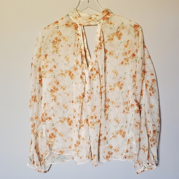 Zara Floral Blouse in Cream and Orange - Picture 7 of 7